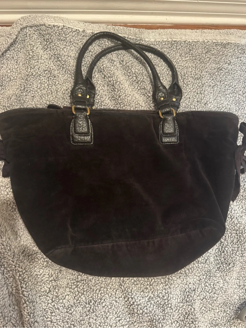Juicy Couture Black Velvet Tote with Red Crest Motifs